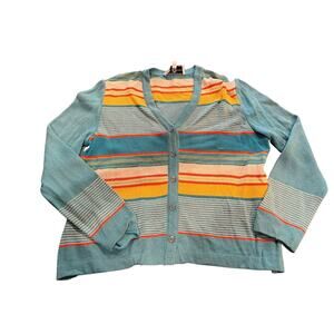 Vintage St. John Sport Button Up Cardigan Sweater Multi-Color Blue Size Large